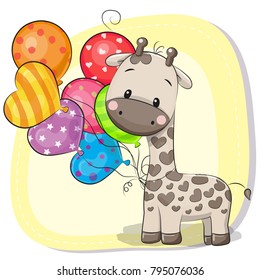 Greeting card Cute Cartoon Giraffe with balloon