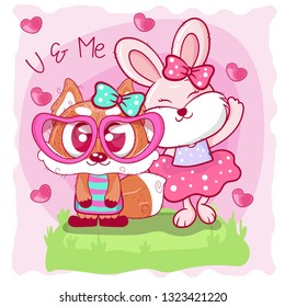 Greeting Card with Cute Cartoon. cartoon hand drawn vector illustration. Can be used for baby t-shirt print, fashion print design, baby shower celebration, greeting and invitation card. 