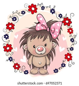 Greeting card Cute cartoon Hedgehog with flowers