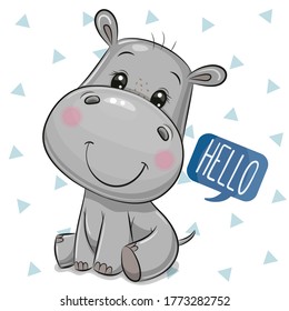 Greeting Card Cute Cartoon Hippo on a white Background