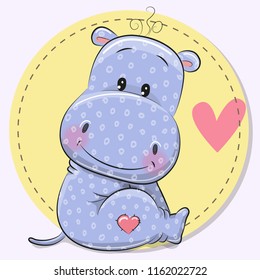 Greeting Card with cute cartoon Hippos on a yellow background