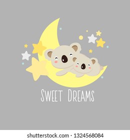 Greeting card Cute Cartoon Koala and baby sleep on the moon