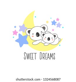 Greeting card Cute Cartoon Koala and baby sleep on the moon