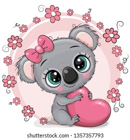 Greeting card Cute cartoon Koala with heart
