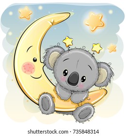 Greeting card Cute Cartoon Koala on the moon