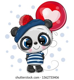 Greeting card Cute Cartoon Panda with red balloon