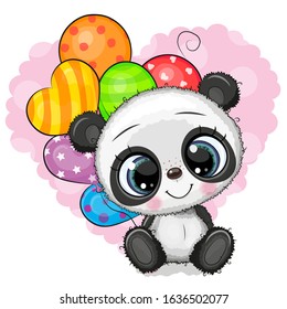 Greeting card Cute Cartoon Panda with balloons