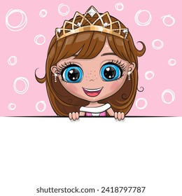 Greeting card cute Cartoon Princess with placard