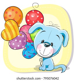 Greeting card Cute Cartoon Puppy with balloons