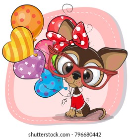 Greeting card Cute Cartoon Puppy with balloons
