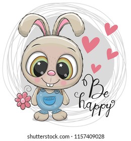 Greeting card Cute Cartoon Rabbit with flower