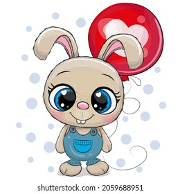 Greeting card Cute Cartoon Rabbit with red balloon