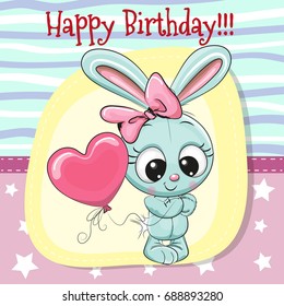 Greeting card Cute Cartoon Rabbit girl with balloon
