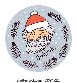 Greeting card with cute cartoon Santa Claus
