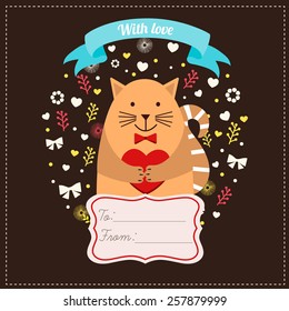 Greeting card with cute cat 
