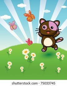 Greeting card with cute cat