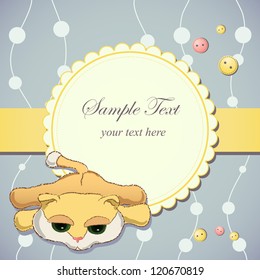 Greeting card with cute cat, digital scrap-booking