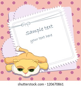 Greeting card with cute cat, digital scrap-booking