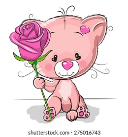Greeting card cute Cat with flower
