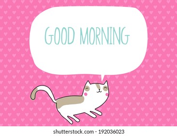 Greeting card cute cat. Vector illustration.