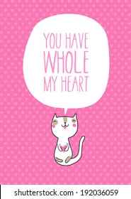 Greeting card cute cat. Vector illustration.