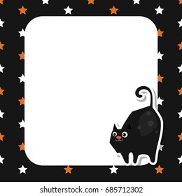 Greeting card with cute cat. Vector background.