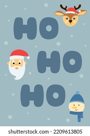 Grußkarte mit süßen Zeichen. Vorlage für Weihnachtsgrußkarte, Einladung, Postkarte, Flyer. Vektorgrafik