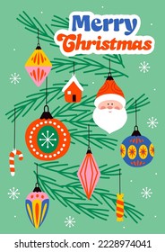 Greeting card with cute Christmas ornaments