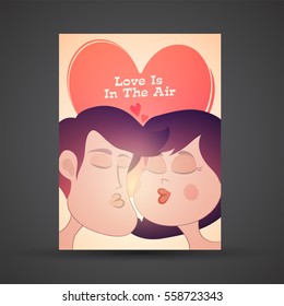 Greeting card with cute Couple in Love for Valentine's Day Celebration.