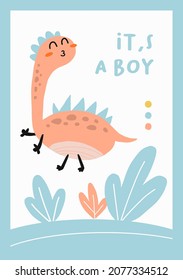 Greeting card cute dinosaurs its a boy text
