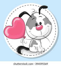 Greeting card Cute Dog with pink balloon