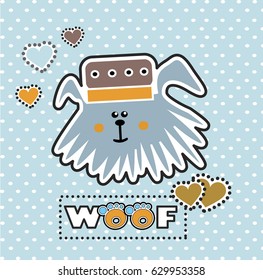 greeting card with a cute dog. woof