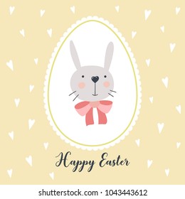 Greeting card with cute Easter bunny. Vector illustration. EPS 10.