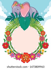 greeting card of cute elephant and flowers