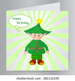Greeting card with a cute elf, vector design