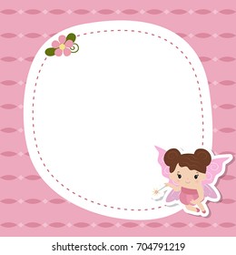 Greeting card with cute fairy. Vector background.