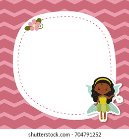 Greeting card with cute fairy. Vector background.