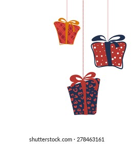 Greeting card with cute gifts over white background. vector
