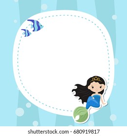 Greeting card with cute girl mermaid. Vector background.