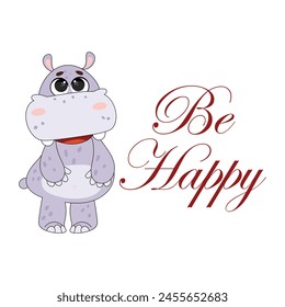 Greeting card Cute Hippo Vector