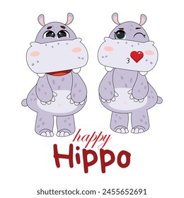 Tarjeta de felicitación Lindo Hipopótamo Vector