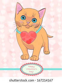 Greeting card with cute kitten.
