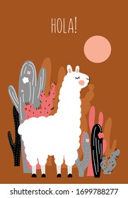 Greeting card with the cute llama