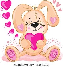 Greeting card. Cute lovely bunny with hearts.