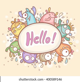 Greeting Card with cute Monsters