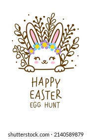 Greeting card with cute rabbit  for happy Easter egg hunt poster design