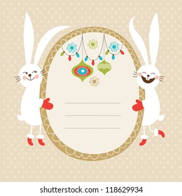 Greeting card with cute rabbits