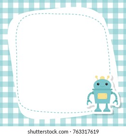 Greeting card with cute robot. Vector background.
