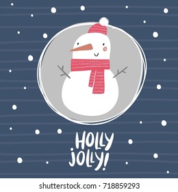 Greeting card with cute Snowman