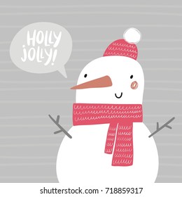Greeting card with cute Snowman